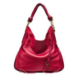 Stuart Weitzman Red Laela Slouchy Leather Hobo Bag with Crossbody Strap Option